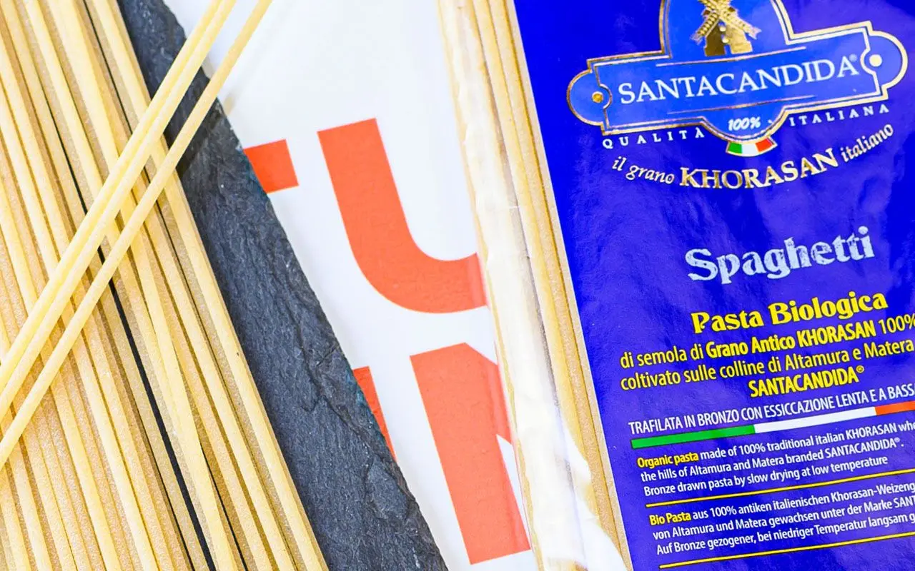 Pâtes faites à la maison spaghettis au blé khorasan biologique - SANTACANDIDA®, paquet de 500 grammes