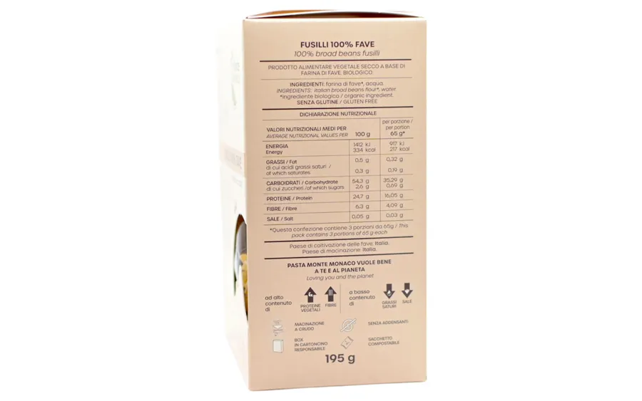 Pâtes aux fèves bio - pack fusilli protéiné. 3x65g
