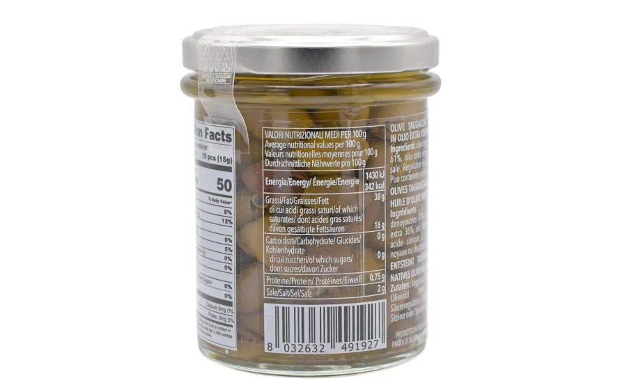 Olives Taggiasca dénoyautées à l'huile EVO - Oliveri, paquet de 180g