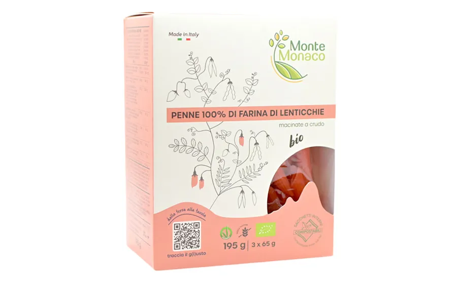Pâtes bio sans gluten - Penne aux lentilles - 3 x 65 g