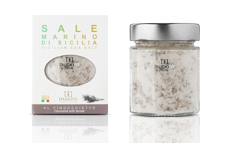 Sel marin aromatisé au fenouil - Daidone, paquet de 140 g.