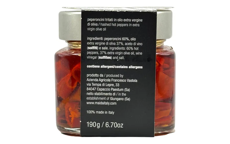 Poivrons chili hachés Maida à l'huile, paquet de 190 g