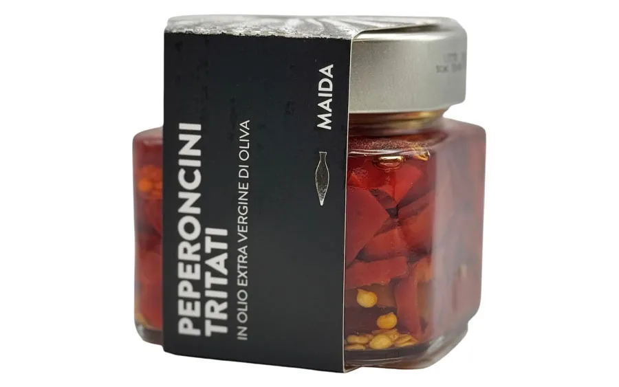 Poivrons chili hachés Maida à l'huile, paquet de 190 g