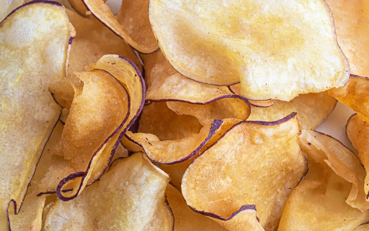 Chips de pommes de terre violettes BIO sans gluten - Camote - Platatine, pack. 50 gr.