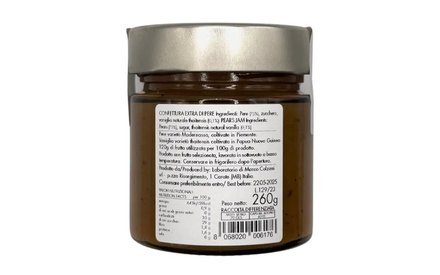 Confiture de poire Williams et vanille de Madagascar - Marco Colzani conf. 260g
