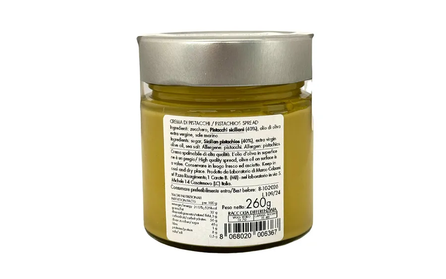 Crème à tartiner sicilienne à la pistache - Pack Marco Colzani. 260g