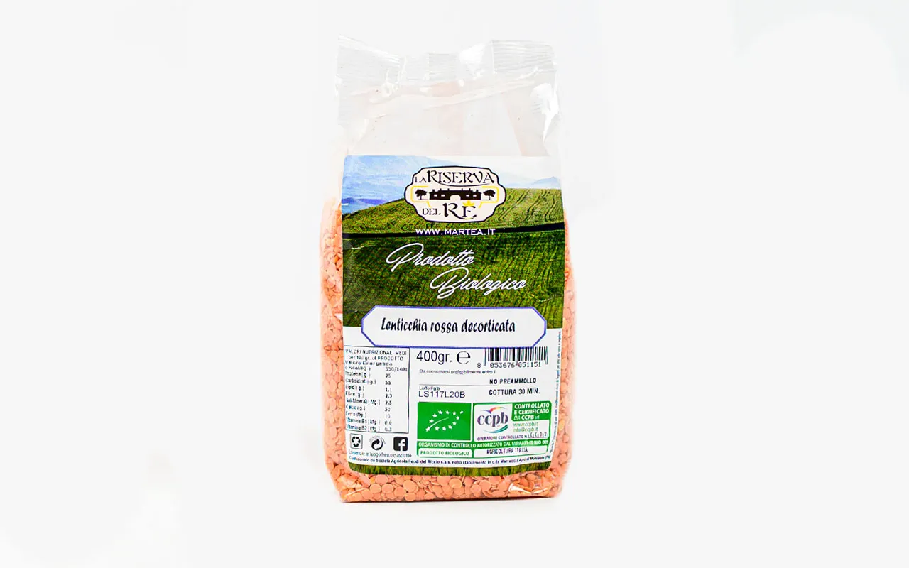 Lentilles rouges décortiquées bio - Feudi del riccio, pack. 400 gr.