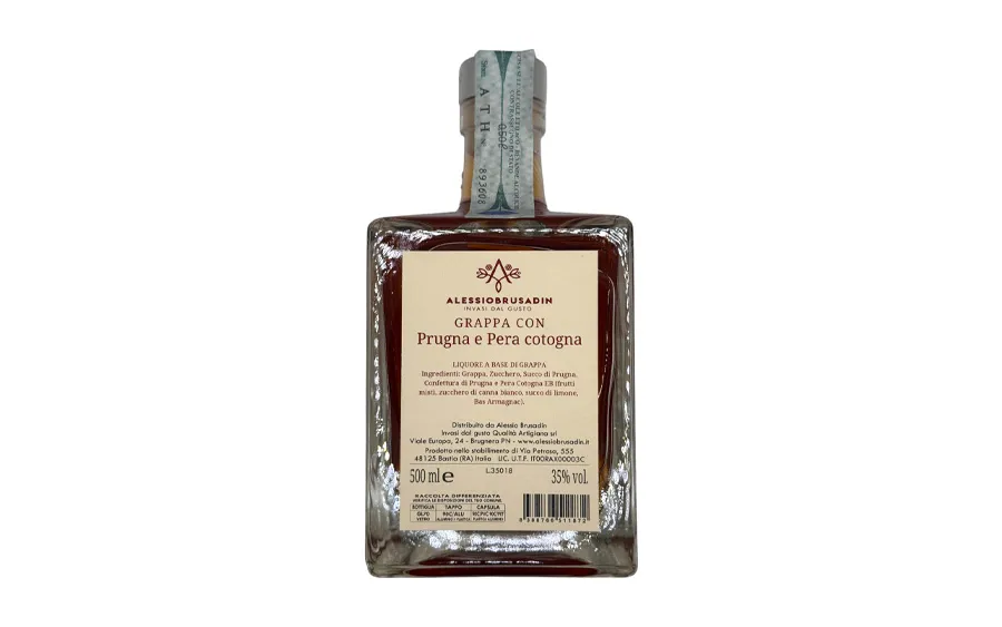 Grappa artisanale aux prunes et coings - Alessio Brusadin, bouteille 500 ml