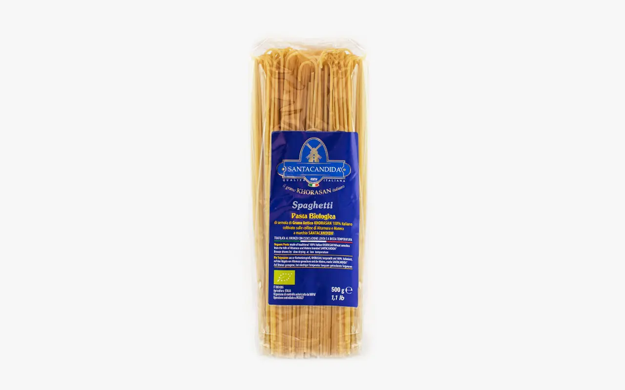 Pâtes faites à la maison spaghetti avec arc de blé biologique Khorasan  - SANTACANDIDA®, conf. 500 gr