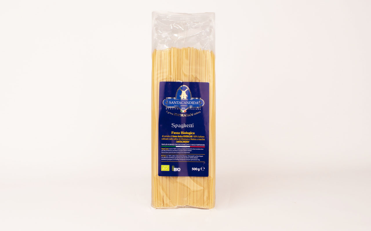 Pâtes faites à la maison spaghettis au blé khorasan biologique - SANTACANDIDA®, paquet de 500 grammes