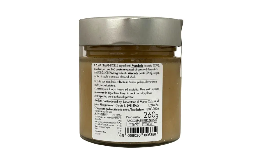 crème d'amande sicilienne douce - pack Marco Colzani. 260g