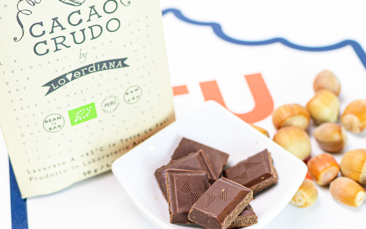 Tablette de chocolat cru Gianduia bio - Cacao brut, paquet de 50 grammes