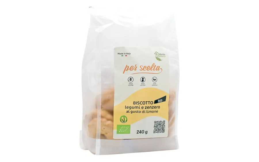 Biscuits sans gluten au gingembre et au citron bio - Monte Monaco, paquet de 240 g.