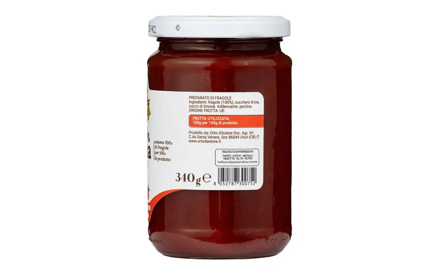 Compote de fraises 100 % italienne - Orto d'Autore, paquet de 340 g