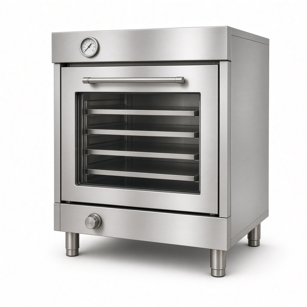Horno de 4 bandejas en acero inoxidable con vidrio frontal y termómetro