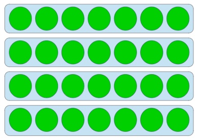 Grid of 4 rows and 7 circles in each row