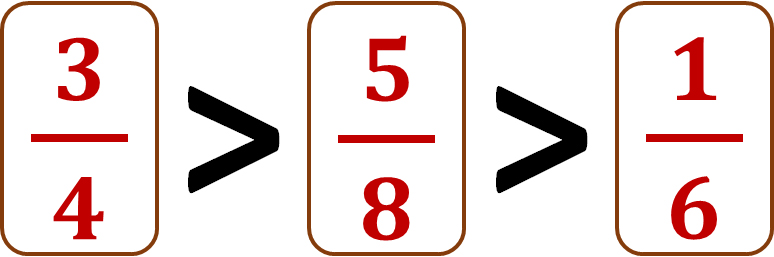 three-fourths is greater than five-eighths is greater than one-sixth