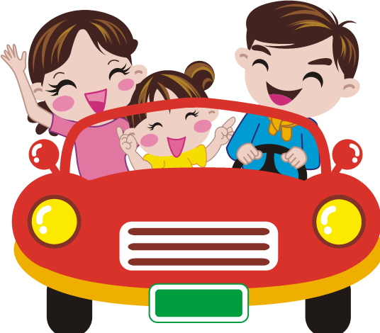 Family driving in car