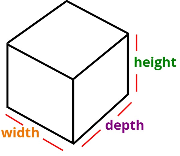 dimensions of 3D shapes