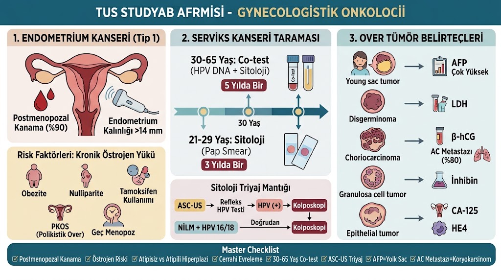 Jinekolojik Onkoloji: Endometrium, Serviks ve Over Kanserlerinin TUS Vaka Şifreleri
