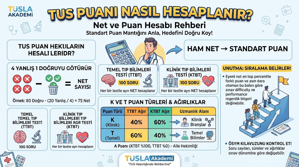 TUS Puanı Nasıl Hesaplanır? Net ve Puan Hesabı Rehberi
