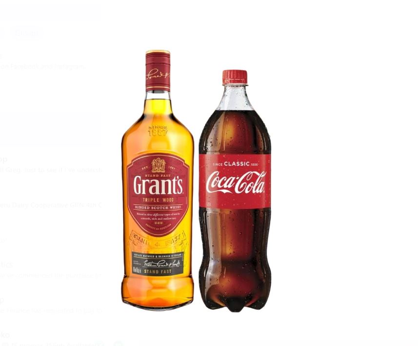 Sip n' Chill 750ml Grant's Whiskey (Blended Scotch) + 1.25 Litres Coca-cola Soda