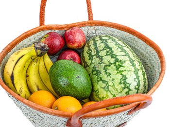 Fresh Bundles (4pcs Apples, 3pcs Imported Oranges, Bunch of Ripe Bananas, 1pc of Local Watermelon, Pack of Grapes- Red [seedless], 2pcs Avocado) Fruit Extra