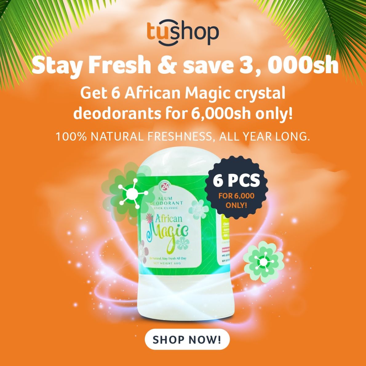 African Magic Buy 6 pieces * 60g Alum Deodorant  Stay Fresh & save 3000sh