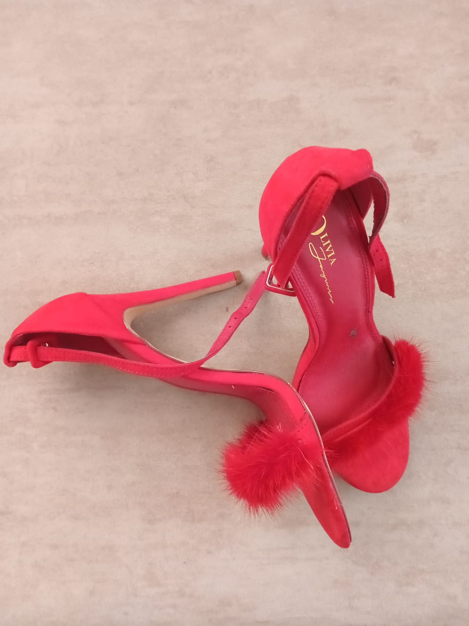Preloved Red Fur Trim Stiletto | Size 9