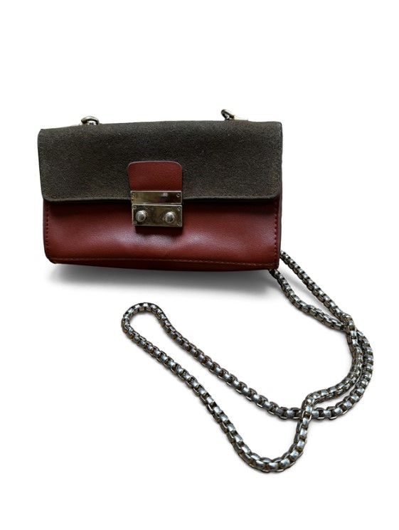 Adero Vintage Brown & Green Faux Suede Clutch Bag