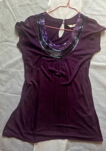 Fancy Women's Top With Beaded Neckline (Size 14UK)