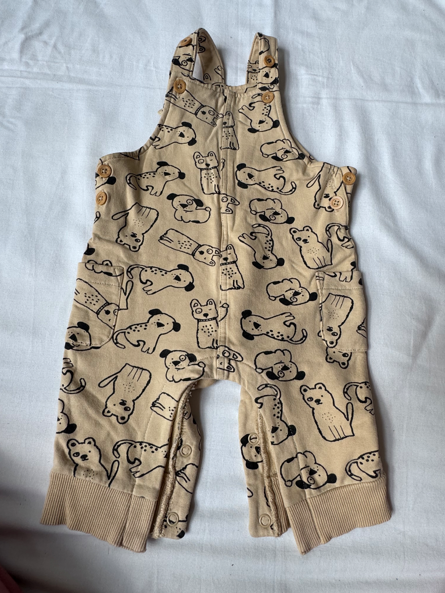 🐻 woolies Baby Animal Print Dungaree Romper – 3–6 Months 1