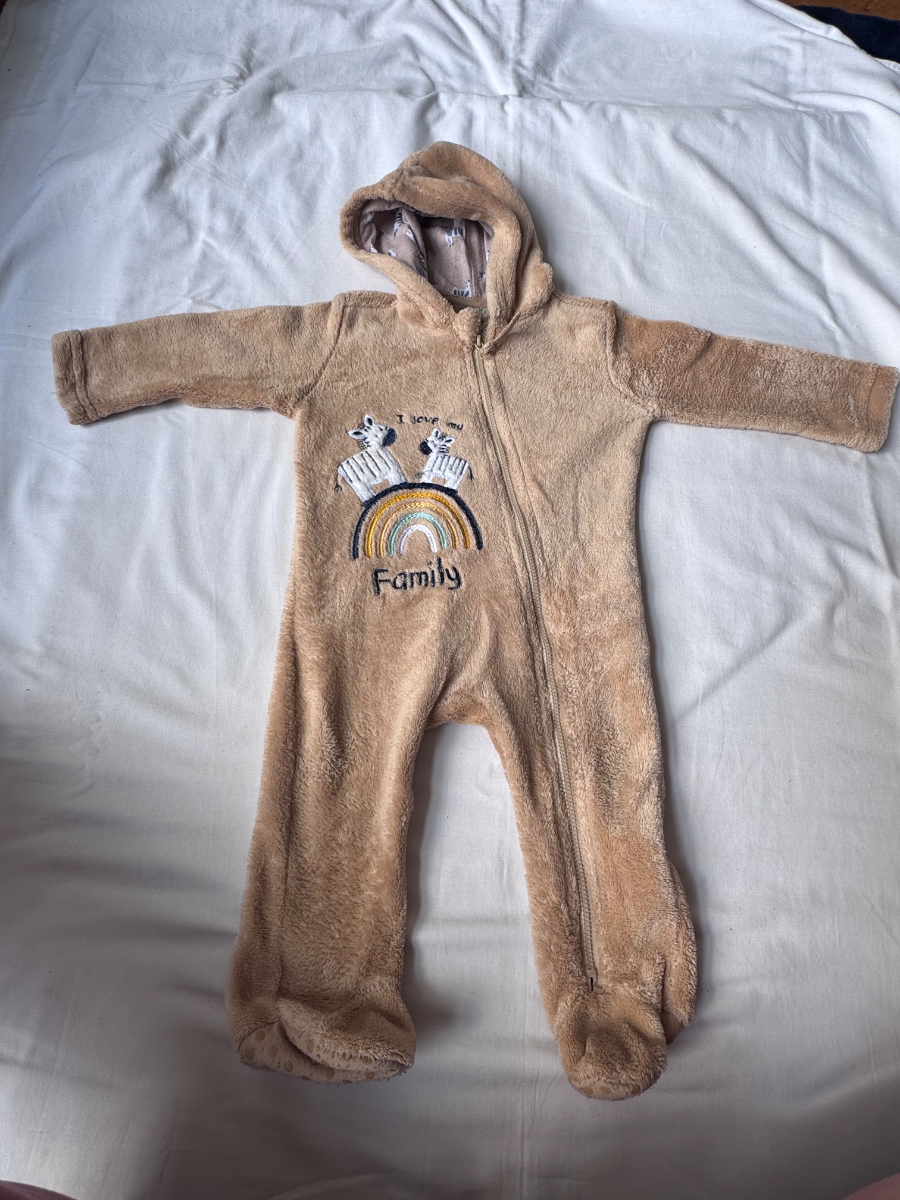 🦒 Baby Fleece Hooded Romper – 6–12 Months 1