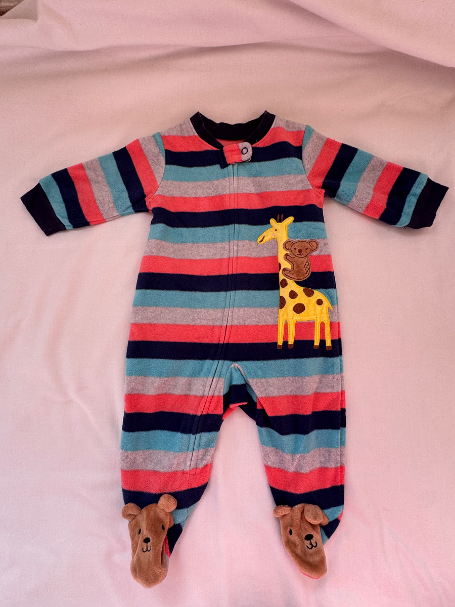 🦒 Cute Striped Giraffe & Koala Fleece Romper – 3 Months 1