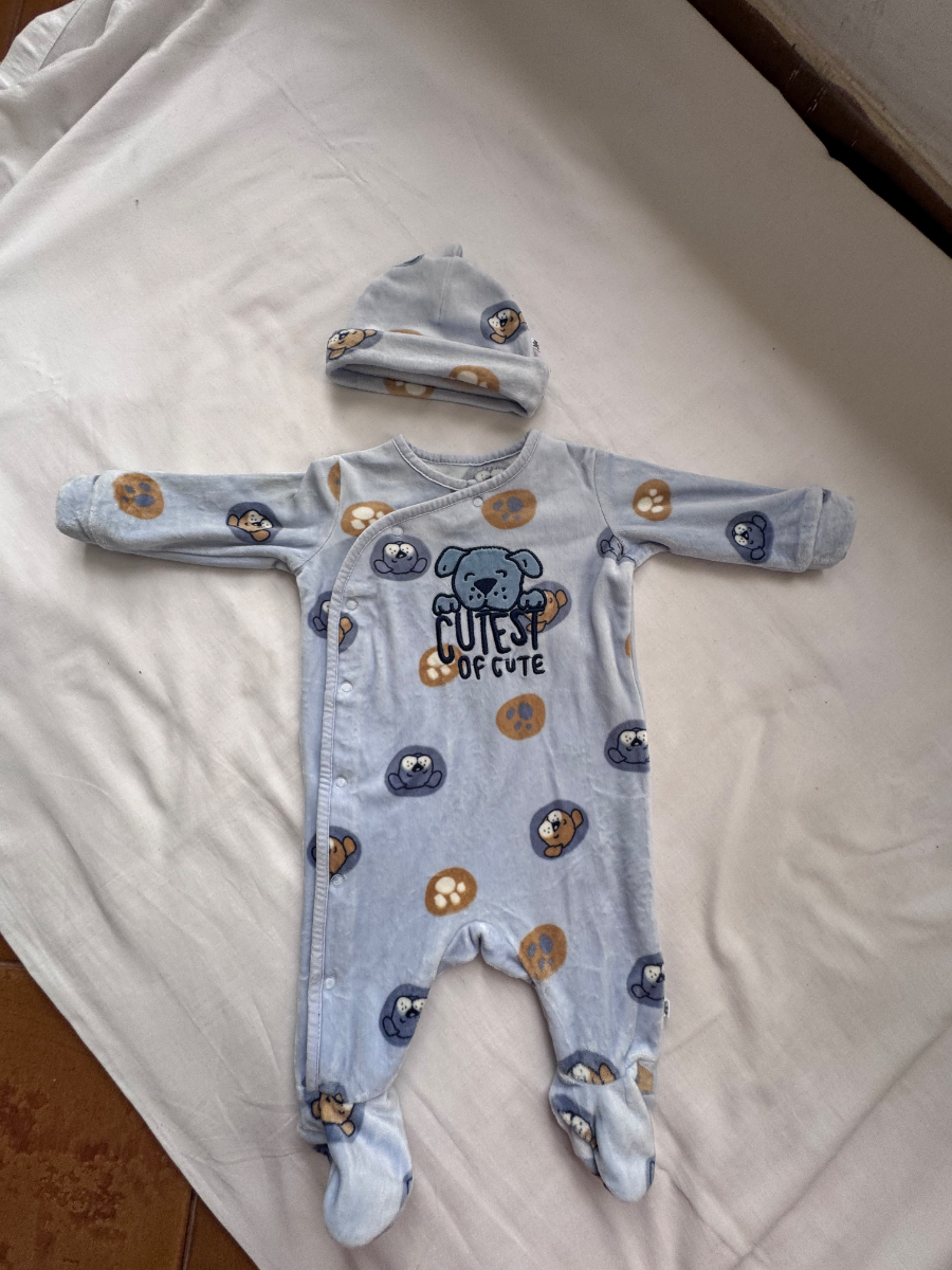 Woolies Light Blue “Cutest of Cute” Baby Romper + Hat – 1–3 Months 1
