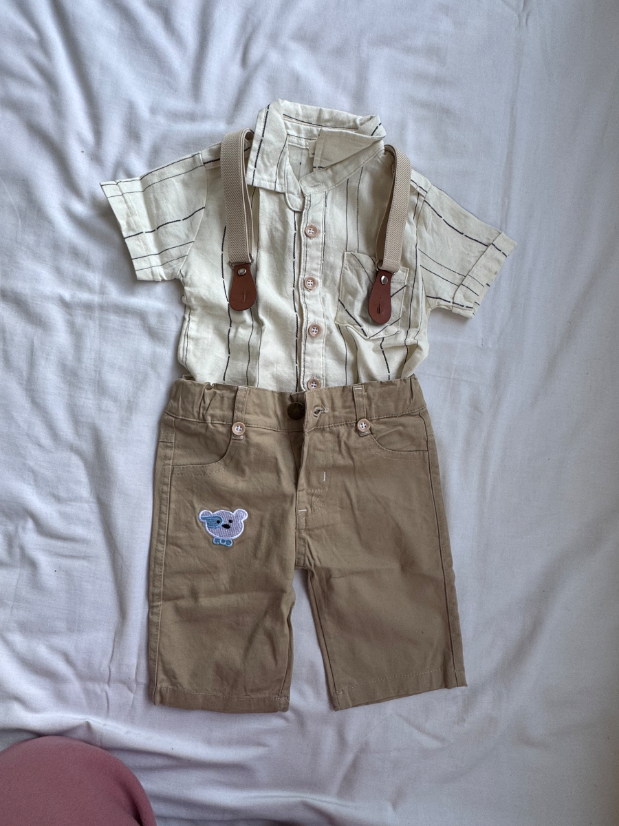 🤎 Smart Little Boy’s Shirt, Shorts & Suspenders Set 1