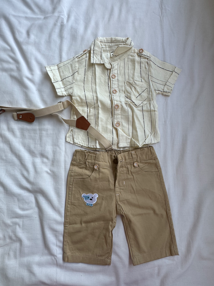 🤎 Smart Little Boy’s Shirt, Shorts & Suspenders Set 2