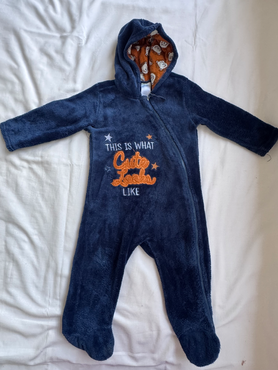 🧸Ackermans  Navy Blue Fleece Hooded Baby Sleepsuit 1