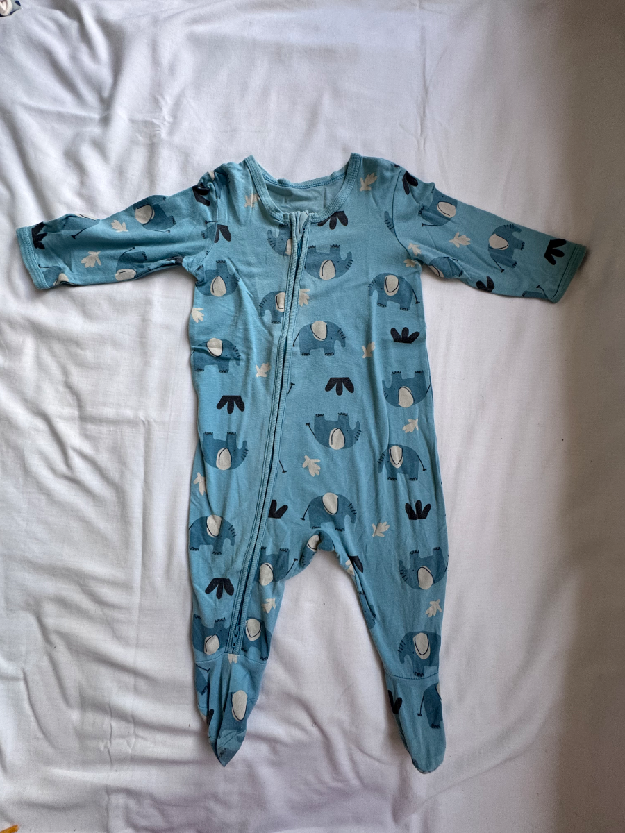 🐘Woolies Blue Elephant Print Baby Sleepsuit – 3–6 Months 1