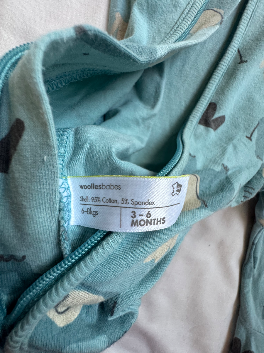 🐘Woolies Blue Elephant Print Baby Sleepsuit – 3–6 Months 2