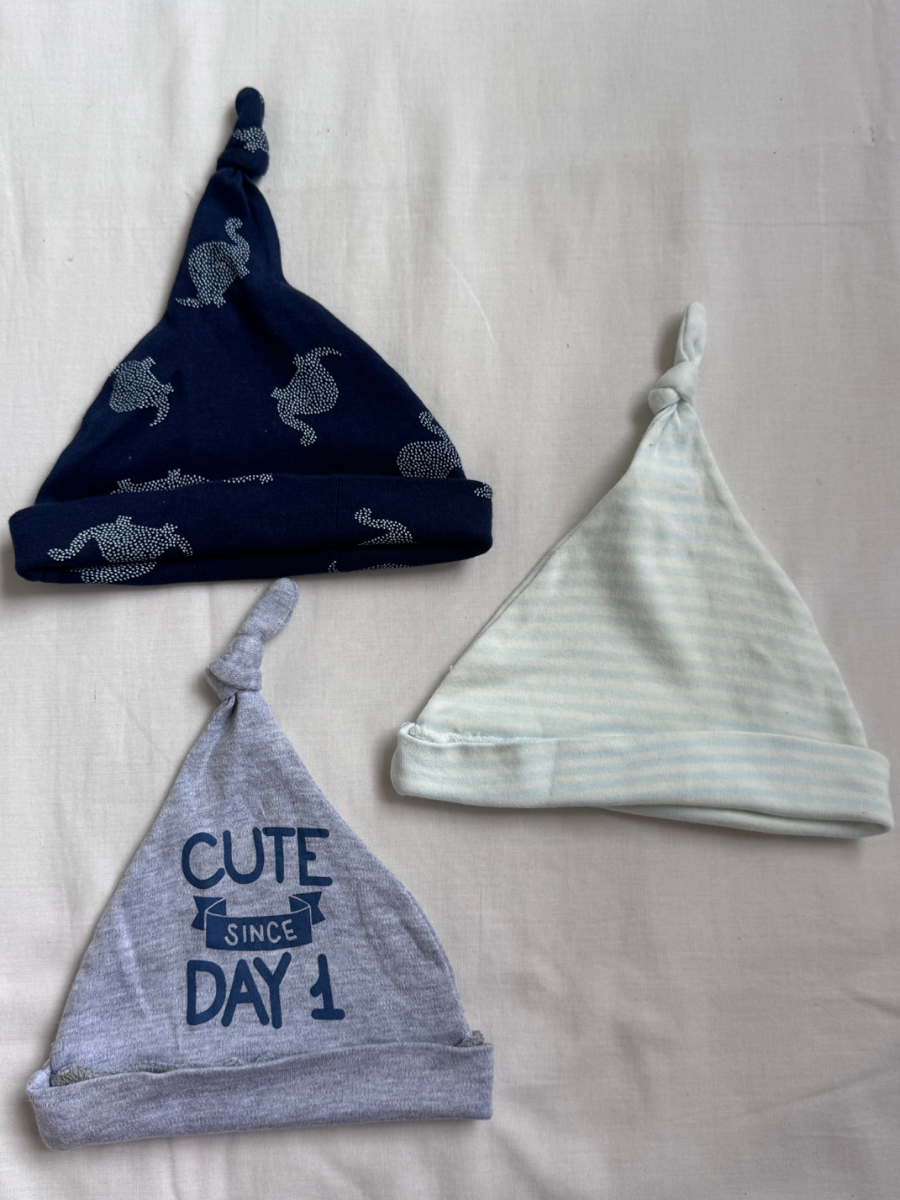 👶 Set of 3 Soft Baby Knot Hats – Navy, Grey & Blue 1