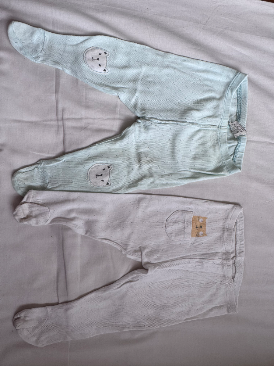 🍼 2-Piece Baby Footed Trousers – Mint & Cream 1