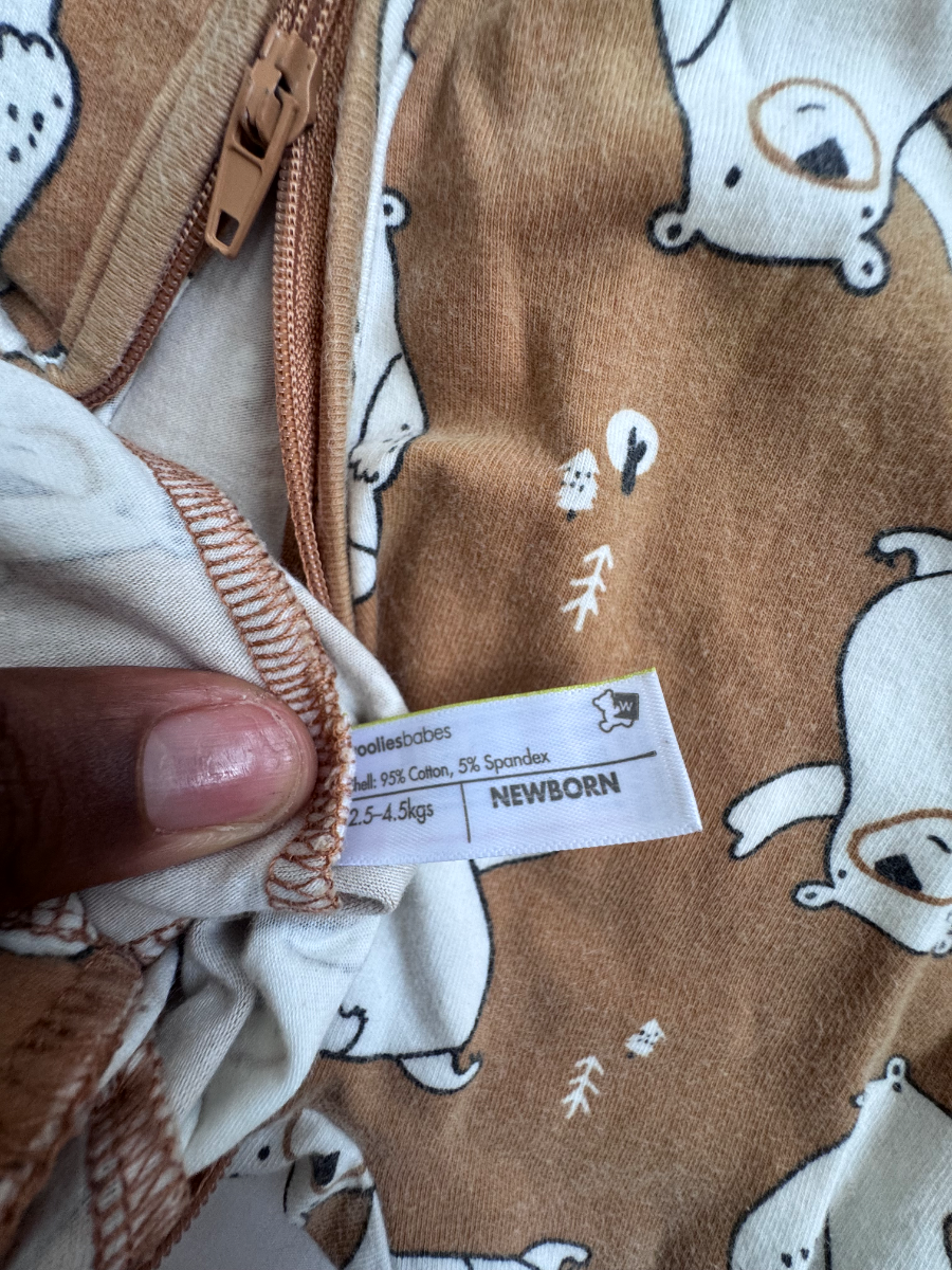 Wooliesbabes Bear Print Sleepsuit – Newborn 3