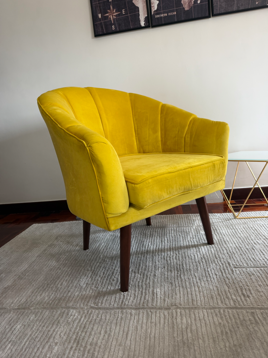 Mustard Yellow Velvet Scallop Shell Accent Chair 4