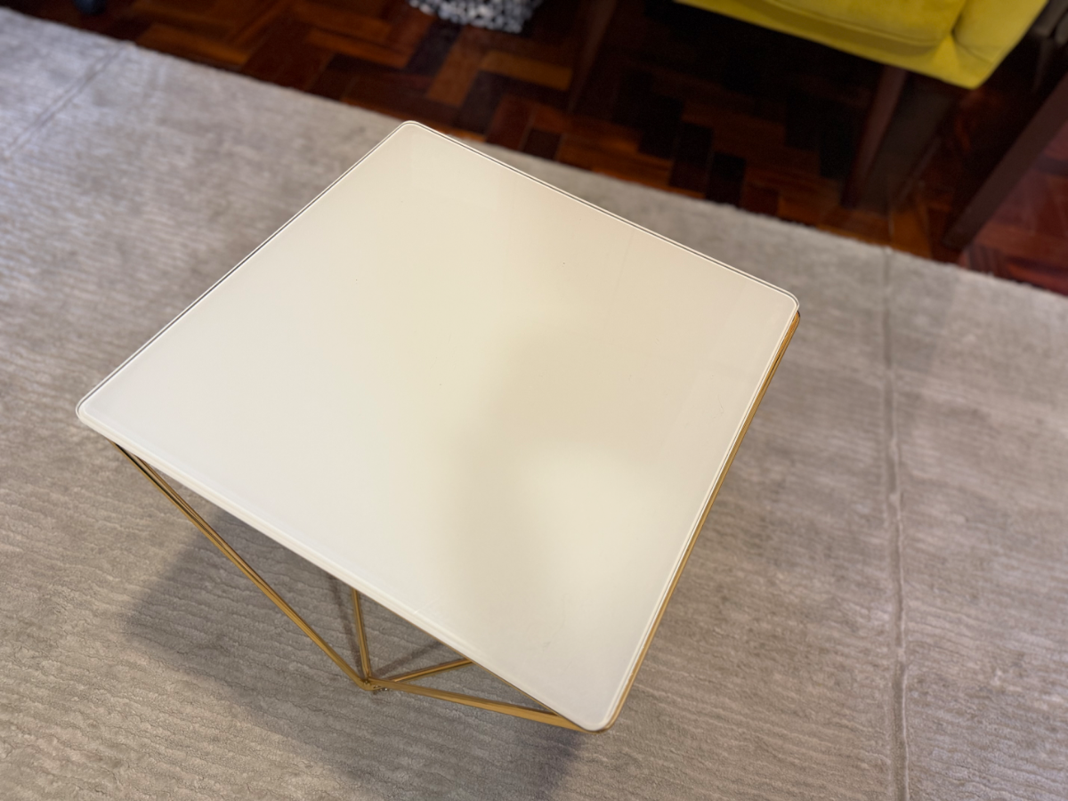 Modern Gold Geometric Side Table with White Glass Top 2