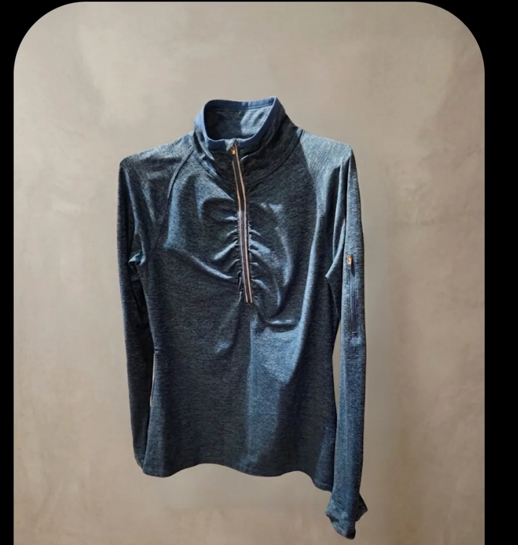 Kirkland Signature Women's Blue Heathered Quarter-Zip Activewear Top – Size S 1