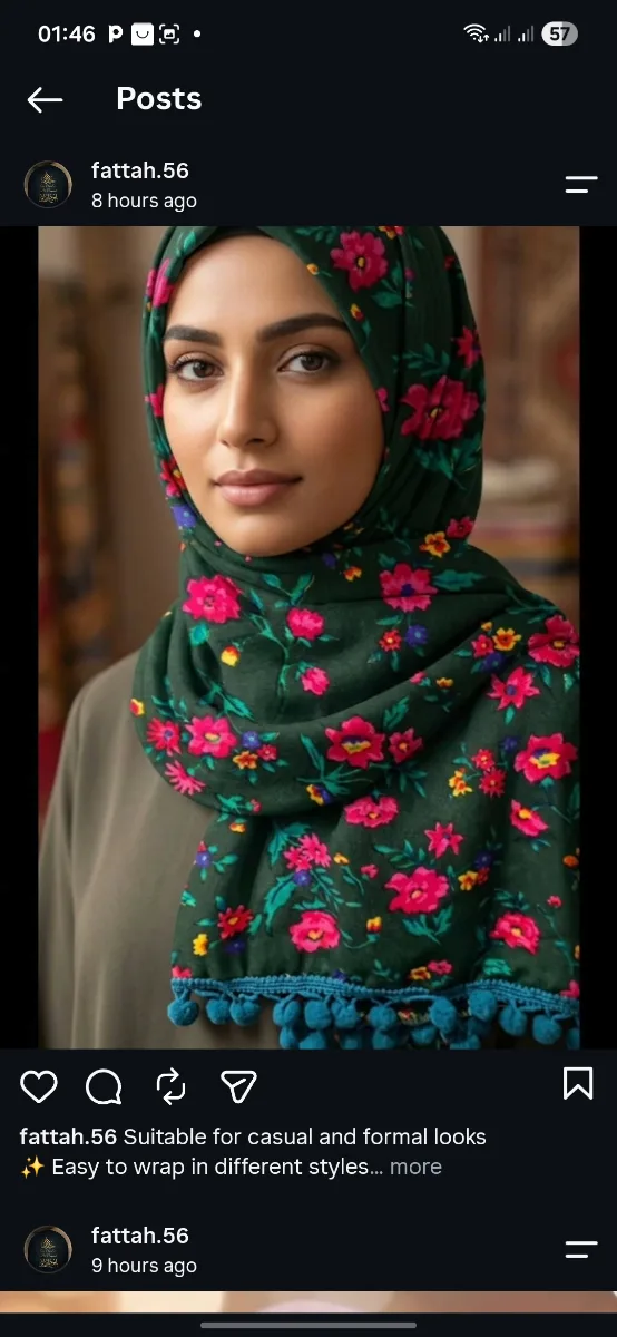 Vibrant Floral Hijab with Teal Pompom Trim 2