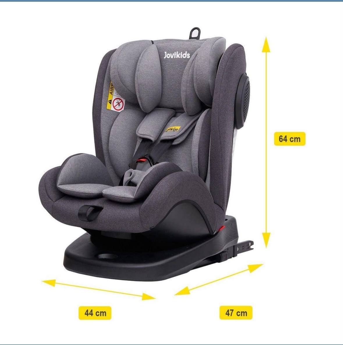 Jovikids ANGELA 360° Rotating Car Seat with Top Teether, Group 0/1/2/3 (WD002) Grey Age- newborn to 12 Years 3