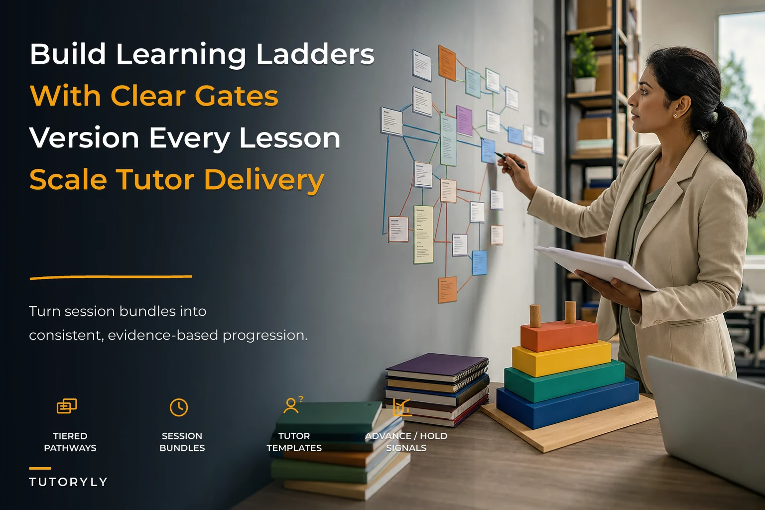 Design multi-level tutoring curricula: progression gates, tiered learning ladders and versioning rules