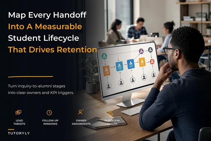 Map a tutoring customer lifecycle into measurable funnels: dashboards, handoff triggers and KPIs